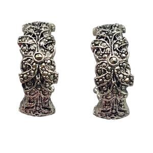 Earrings Marcasite Scrollwork Signed 1928 Half Hoop Vtg Style Silver Tone SK3126